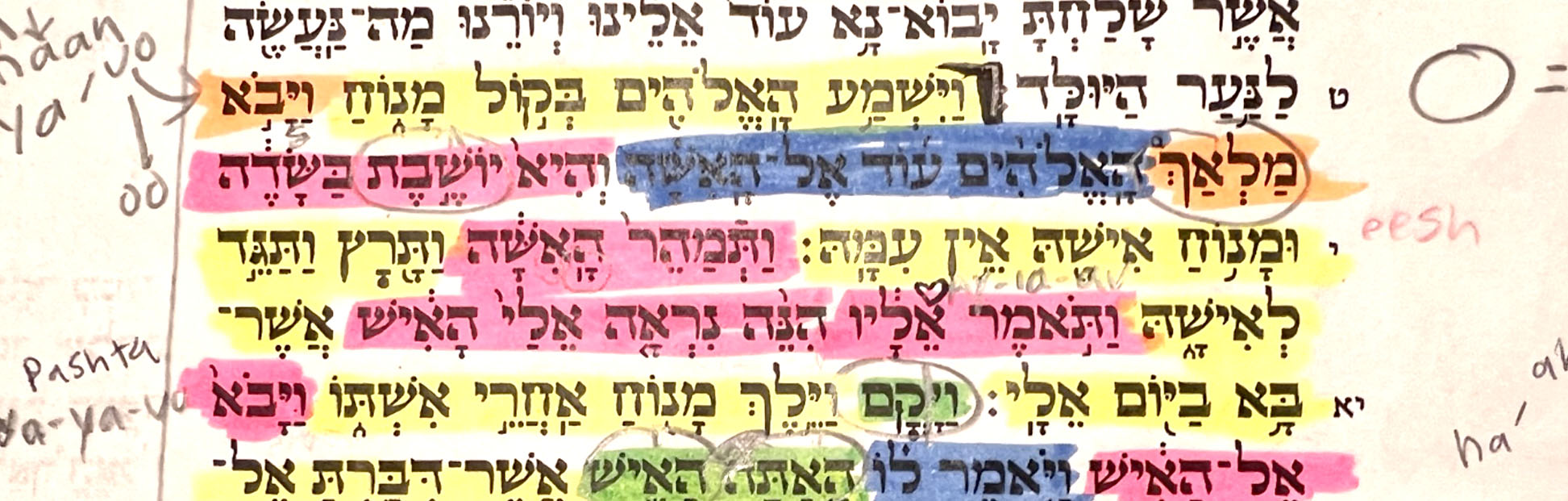 hebrew text with hilighter and pencil markings for learning