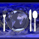 What we count, and what we discount, matters. Nighttime view of Earth showing populated areas (NASA), on a plate, with fork, knife & spoon. 